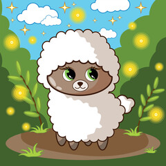 Cute sheep character with happy emotion. Animals concept illustration. Cartoon flat vector illustration. Children's illustration.