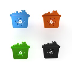 Colorful Infectious waste icon isolated on white background. Tank for collecting radioactive waste. Dumpster or container. Biohazardous substances. Minimalism concept. 3D render illustration