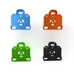 Colorful Radiation nuclear suitcase icon isolated on white background. Minimalism concept. 3D render illustration