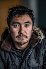 Fototapeta premium A man with a beard and a fur-lined jacket