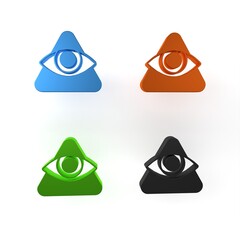 Colorful Masons symbol All-seeing eye of God icon isolated on white background. The eye of Providence in the triangle. Minimalism concept. 3D render illustration