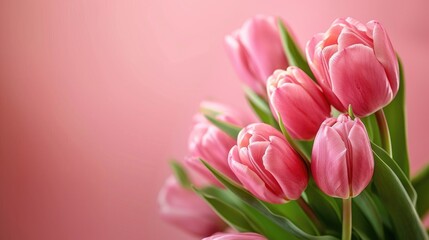 Obraz premium Pink background with lovely tulips spring theme