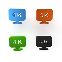 Colorful 4k Ultra HD icon isolated on white background. Minimalism concept. 3D render illustration