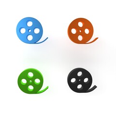 Colorful Film reel icon isolated on white background. Minimalism concept. 3D render illustration
