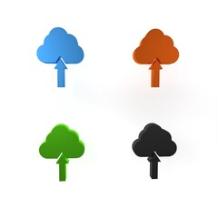 Colorful Cloud upload icon isolated on white background. Minimalism concept. 3D render illustration