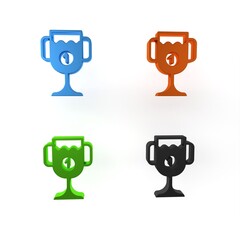 Colorful Award cup icon isolated on white background. Winner trophy symbol. Championship or competition trophy. Sports achievement sign. Minimalism concept. 3D render illustration