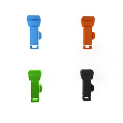 Colorful Flashlight icon isolated on white background. Minimalism concept. 3D render illustration