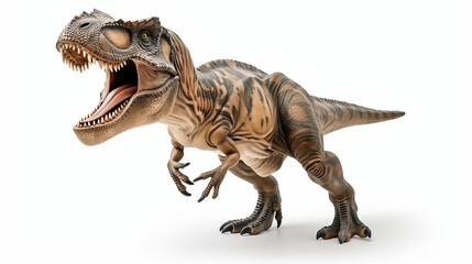 Fototapeta premium A Highly Detailed, Realistic Adult Tyrannosaurus Rex With Its Mouth Open, Isolated On A White Background, Full Body Shot. 