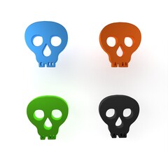 Colorful Skull icon isolated on white background. Happy Halloween party. Minimalism concept. 3D render illustration