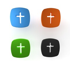 Colorful Christian cross icon isolated on white background. Church cross. Minimalism concept. 3D render illustration