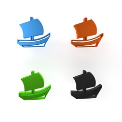 Colorful Egyptian ship icon isolated on white background. Egyptian papyrus boat. Minimalism concept. 3D render illustration