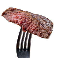 Piece of medium-roasted steak on a fork