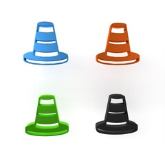 Colorful Traffic cone icon isolated on white background. Minimalism concept. 3D render illustration