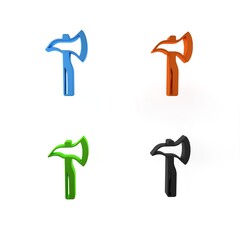 Colorful Firefighter axe icon isolated on white background. Fire axe. Minimalism concept. 3D render illustration