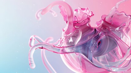 Fototapeta premium A pink blob with a purple eye is floating in the air