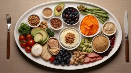 Health Food Platter. health food selection in porcelain bowls and dishes 