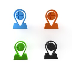 Colorful Location marker with round flag nation of Iceland con isolated on white background. Minimalism concept. 3D render illustration