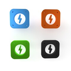 Colorful Lightning bolt icon isolated on white background. Flash sign. Charge flash icon. Thunder bolt. Lighting strike. Minimalism concept. 3D render illustration