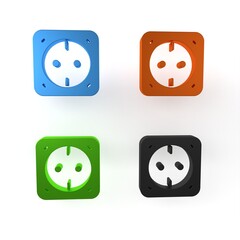 Colorful Electrical outlet icon isolated on white background. Power socket. Rosette symbol. Minimalism concept. 3D render illustration