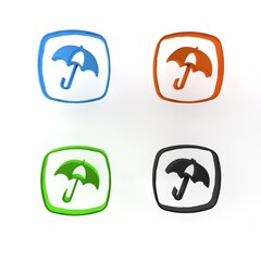 Colorful Umbrella icon isolated on white background. Insurance concept. Waterproof icon. Protection, safety, security concept. Minimalism concept. 3D render illustration