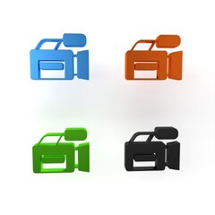 Colorful Cinema camera icon isolated on white background. Video camera. Movie sign. Film projector. Minimalism concept. 3D render illustration