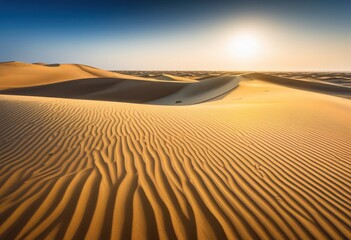Naklejka premium expansive rolling dunes under clear blue sky gentle sand ripples serene desert landscape, hill, horizon, nature, scenic, tranquil, open, wide, calm, peaceful