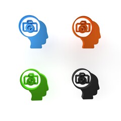 Colorful Photo camera icon isolated on white background. Foto camera. Digital photography. Minimalism concept. 3D render illustration