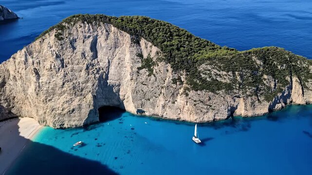 Shipwreck Navagio in Greece, famous landmark on a bright vibrant sunny day