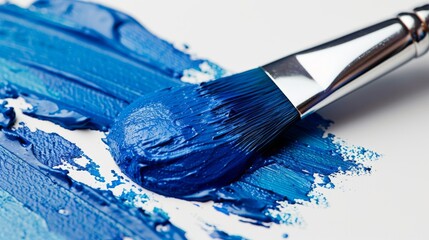 Fototapeta premium a paintbrush with blue color on a white background, perfect for art school or for articles about artists or hobbies