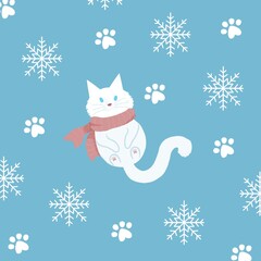 Christmas card with white cat.