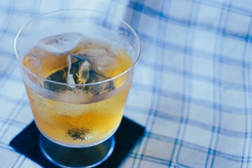 glass of Barley tea. Barley tea is a tea made from roasted barley.