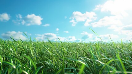 Obraz premium A field of grass with a clear blue sky in the background