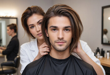 Fototapeta premium Portrait view of a regular Hairdresser , candid, social media, avatar image, plain solid background