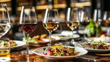 Write about luxury food and beverage pairings. Describe the art of matching fine wines, rare spirits, and gourmet dishes to enhance the dining experienc