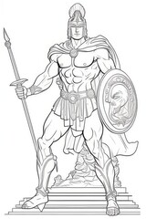Fototapeta premium coloring book Hoplite warrior, full body, hand drown line art