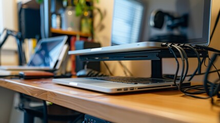 Write about the considerations for cable management when placing a laptop on a table