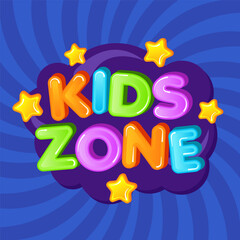 kids zone in cartoon style with sunburst background. Place for fun and play. Poster for children's playroom decoration