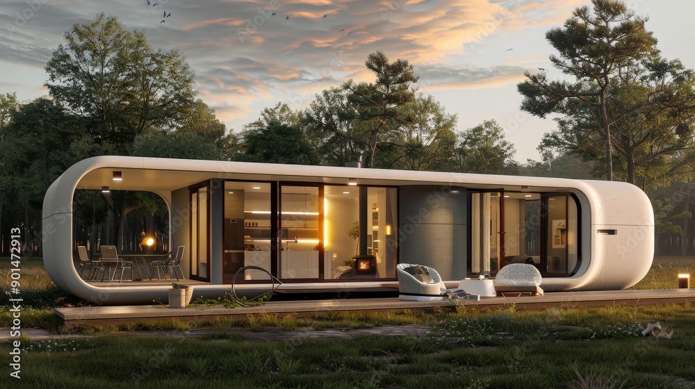 Poster write about the customization options available in a 3d-printed house. describe modular configuratio