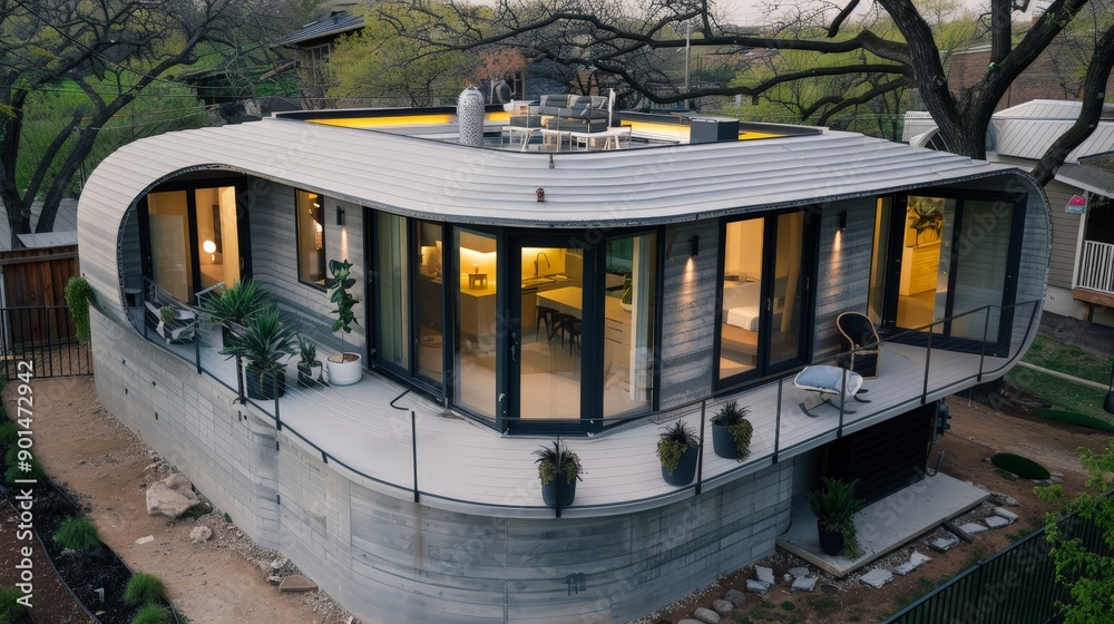 Poster write about the customization options available in a 3d-printed house. describe modular configuratio