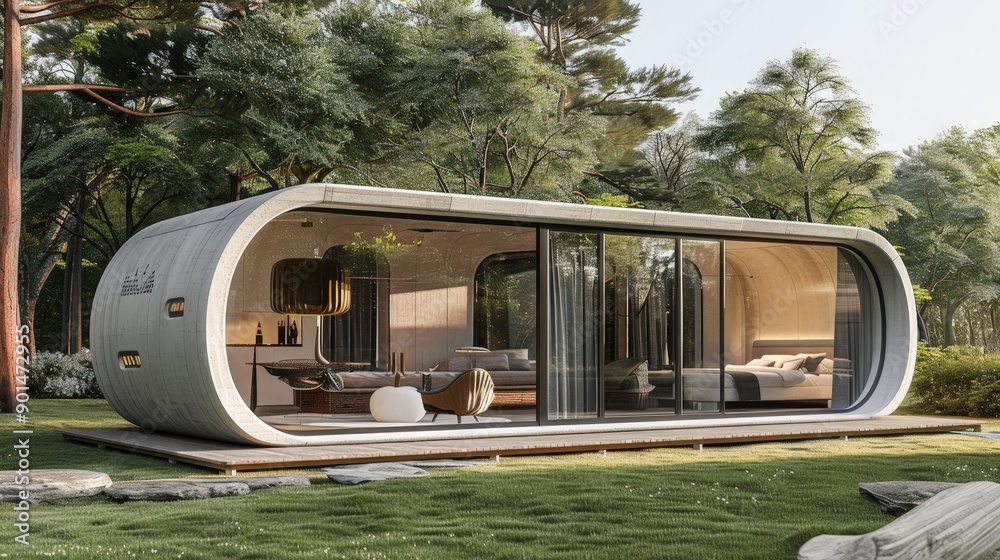 Poster write about the customization options available in a 3d-printed house. describe modular configuratio