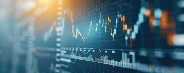 Close-up view of a financial data chart showing market analytics and stock trading trends with a blurred background.