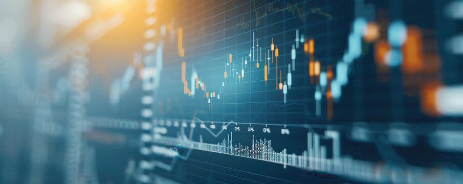 Close-up view of a financial data chart showing market analytics and stock trading trends with a blurred background. - Powered by Adobe
