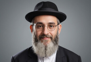 Portrait view of a regular Rabbi , candid, social media, avatar image, plain solid background
