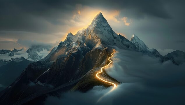 Path of Light Leading to Mountain Peak