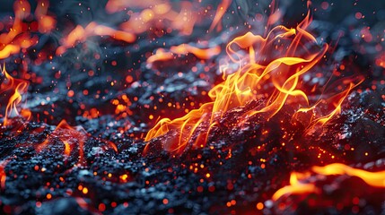 Engaging 3D depiction of red rubber burning, highlighting the vibrant flames and realistic textures.