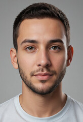 Obraz premium Portrait view of a regular Artist , candid, social media, avatar image, plain solid background