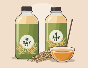 Illustration of Japanese barley tea for plastic bottle beverage