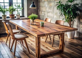 Rustic wooden table with natural grain pattern and earthy tones serves as a serene backdrop, evoking a sense of organic simplicity and warmth in a minimalist setting.