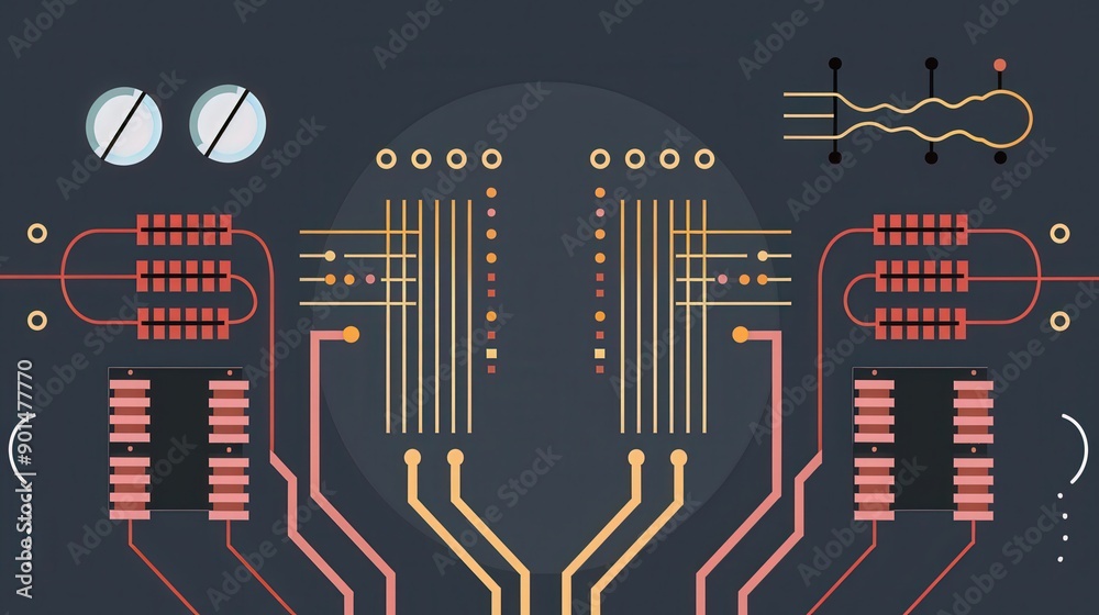 Poster diagram of a differential amplifier circuit, highlighting how it amplifies the difference between tw