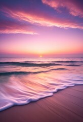 Obraz premium serene sunrise over calm ocean waters gentle waves soothing sky colors reflecting surface, reflection, horizon, dawn, morning, sea, light, glow, tranquil